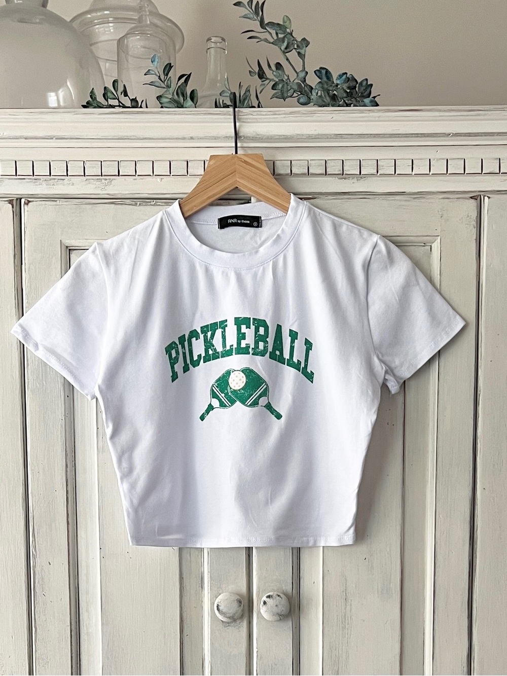 NWT RNR by CHERIE Cropped “Pickleball” Tee in White